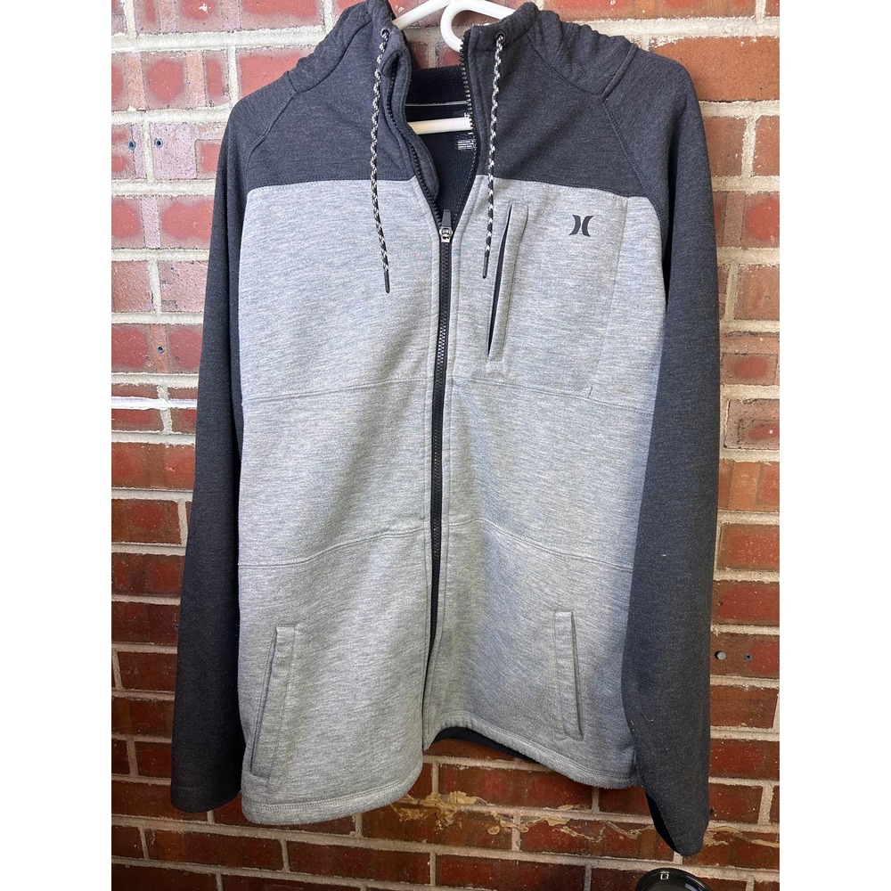 Men's Hurley Full Zip Hoodie Sweatshirt GRAY LARGE Zip Breast Pocket Skater